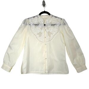 Vintage Prairiecore Lace Blouse Puff Sleeve Feminine Regency Butter Yellow Fairy